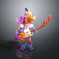 Woman With Long Golden Hair Wearing Colorful Hat Purple Boots Holding Decorative Staff