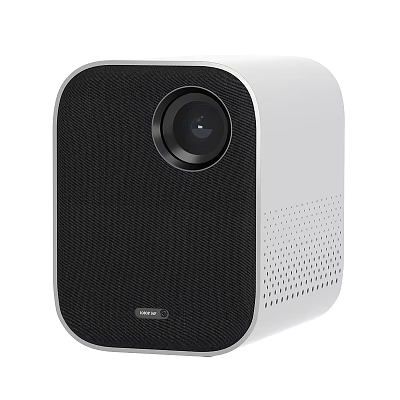 White And Black Portable Projector With Front Lens And Side Ventilation Holes Design 3d model