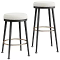 Modern Bar Stools With Black Metal Legs White Plush Seat And Gold Ring Accent