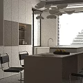 Modern Minimalist Light Toned Living And Dining Room With Cozy Sofa And Large Window Views