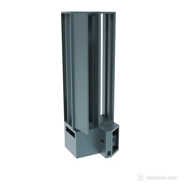 Gray Metal Structural Support Column with Vertical Slots and Square Base 3d model 