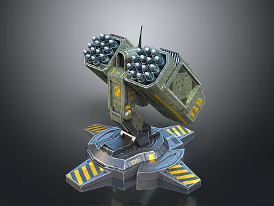 Futuristic Cosmic Spacecraft Component With Spherical Sensors Mechanical Arm And Yellow Striped Base 3d model