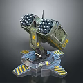 Futuristic Cosmic Spacecraft Component With Spherical Sensors Mechanical Arm And Yellow Striped Base