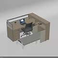 Modern Office Desk with Laptop Office Chair Drawers Small Plant and Pull Out Bed