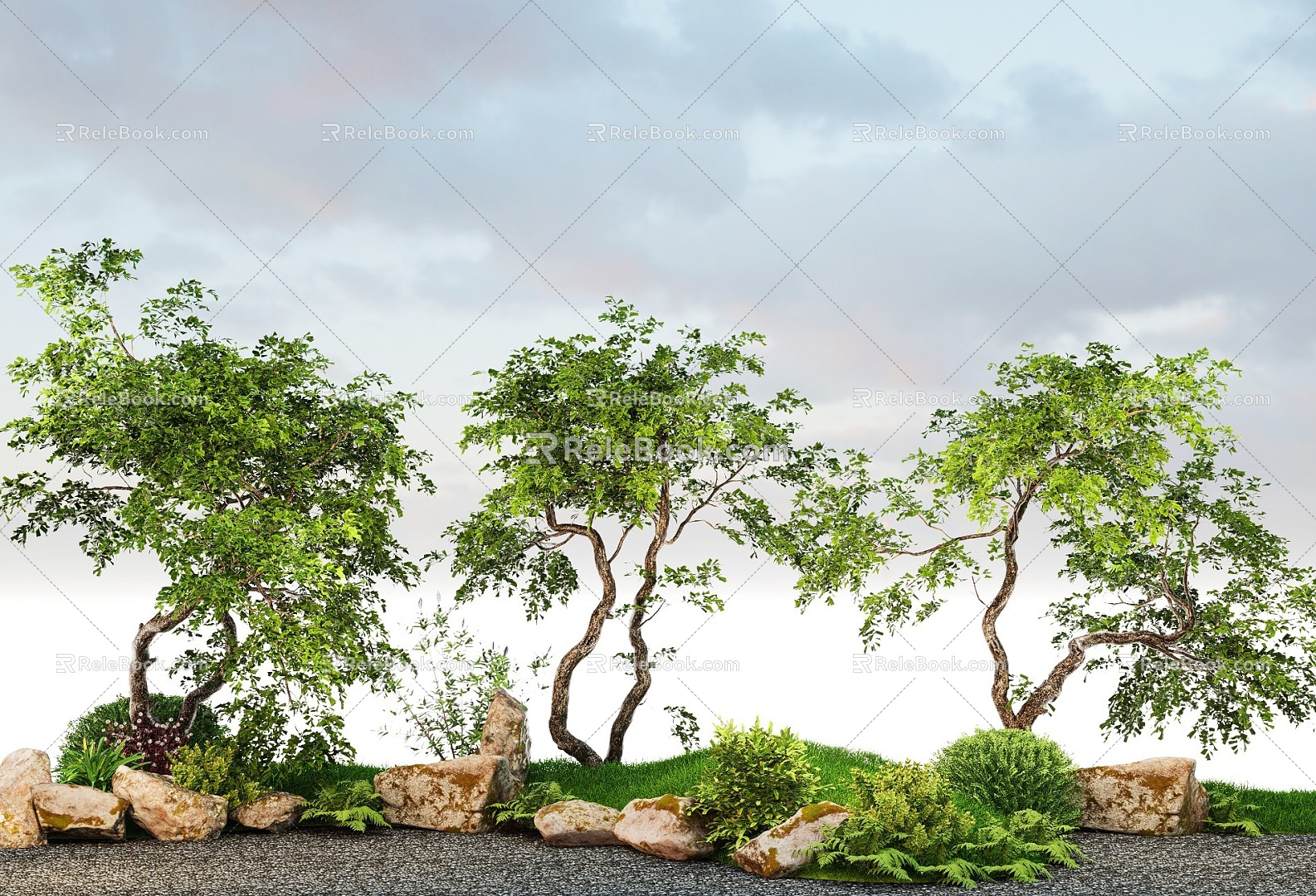 landscaping arbor modeling tree landscape tree stone micro-terrain 3d model