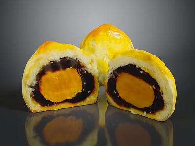 Delicious Egg Yolk Pastry With Golden Crust Cut Open Revealing Rich Filling 3d model