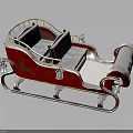 Elegant Red Christmas Sleigh With Blue Seats And Metal Frame Accents