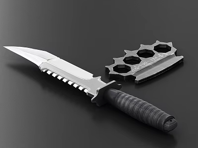Tactical Weapon Knife With Serrated Blade Black Handle And Multi Tool Accessory 3d model