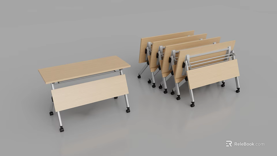 Folding Conference Tables With Light Wood Top Metal Frame And Lockable Casters 3d model 