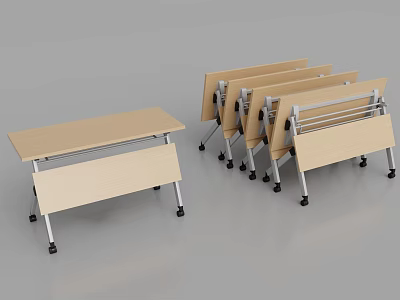 Folding Conference Tables With Light Wood Top Metal Frame And Lockable Casters 3d model