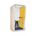 Compact Modular Work Pod With Yellow Interior Black Bar Stool And Small Desk