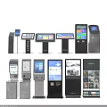 Public Facilities with Various Self Service Kiosks for Tickets Information and Digital Displays