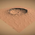 Mars Landscape Featuring Large Crater With Sandy Terrain And Rocky Edges