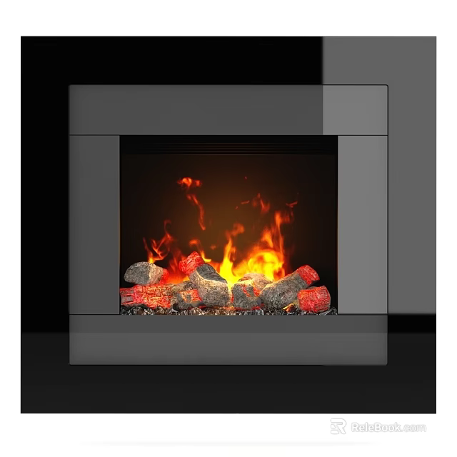 Modern Fireplace Interior With Burning Flames And Stone Logs Design 3d model 