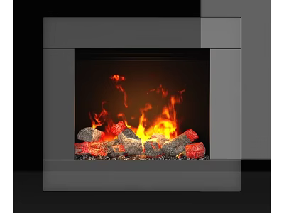 Modern Fireplace Interior With Burning Flames And Stone Logs Design 3d model