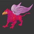Red Griffin Sculpture With White Wings And Yellow Beak On Black Background