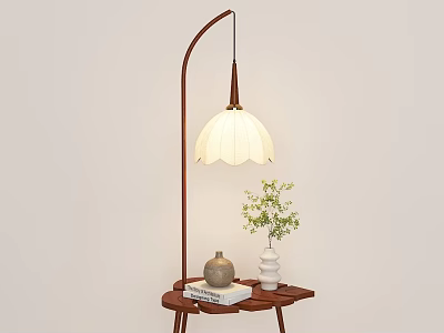 Modern Minimalist Floor Lamp With Small Table Books Vase And Green Plant 3d model