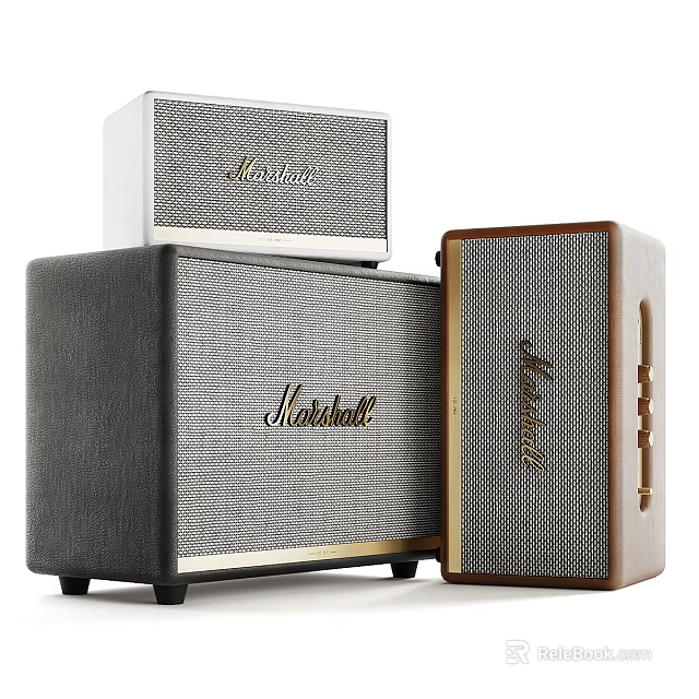 Three Marshall Speakers With Different Designs And Black White Brown Colors 3d model 