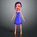 Cartoon Girl Character With Purple Hair Wearing Blue Dress And Yellow Shoes On Gray Background