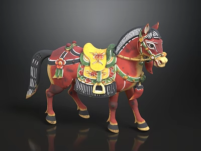 Colorful Decorative Horse Sculpture With Yellow Saddle And Intricate Patterns 3d model