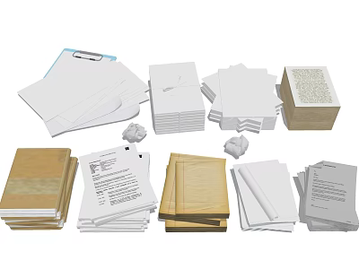 Office Paper Supplies Including Stacked Documents Folders Notepads Blank Sheets And Printed Papers 3d model