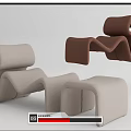 Modern Leisure Chairs With Curved Silhouette In Beige And Brown Tones And Matching Ottoman