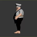 Cartoon Chef Character Featuring White Shirt Blue Apron Chef Hat Mustache Chubby Build And Barefoot