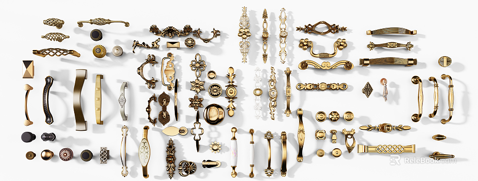 Various Decorative Furniture Handles With Ornate And Modern Design Styles 3d model 