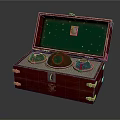 Open Wooden Case Interior With Green Lining Circular Components And Metal Corners