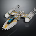Detailed Sci Fi Spaceship Model With Yellow White Body Blue Cockpit And Wings