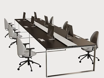 Modern Office Desk Workstation With Multiple Computers And Ergonomic Rolling Chairs 3d model