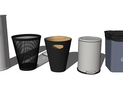 Public Facility Trash Bins In Various Styles Including Mesh And Covered Types 3d model