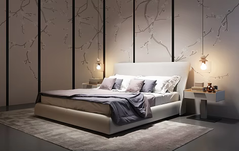 Modern Background Double Bed Double Bed 3d model