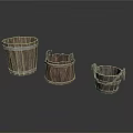 Set Of Three Rustic Wooden Buckets For Household Decor And Storage