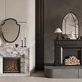 Two Fireplaces Interior Design Featuring White Marble Flames And Black Wood Logs