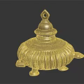 Traditional Handcrafted Pottery Jar with Lid Ornate Striped Decoration Handles and Three Feet