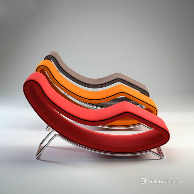 Modern Lounge Chairs With Red Orange Gray Curved Design And Metal Frame 3d model 