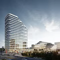 Unique Modern Office Building With Curved Architecture Along Waterfront And Urban Greenery