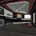 Modern Cinema Interior With Ticket Counter Seats Decorative Posters And Ceiling Design