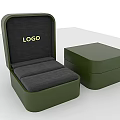 Showcase Display Shelves Featuring Open Closed Green Boxes With Gray Padding And LOGO