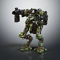 Battle Ready Green Mechanical Robot With Weapon Arm And Intricate Metallic Design