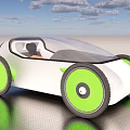 Sleek White Futuristic Concept Car With Green Rims And Transparent Roof Design