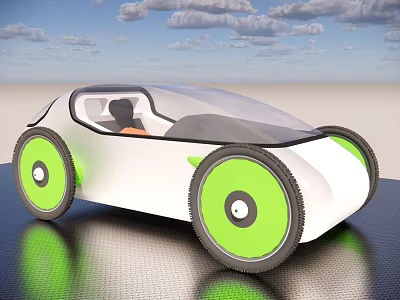 Sleek White Futuristic Concept Car With Green Rims And Transparent Roof Design 3d model
