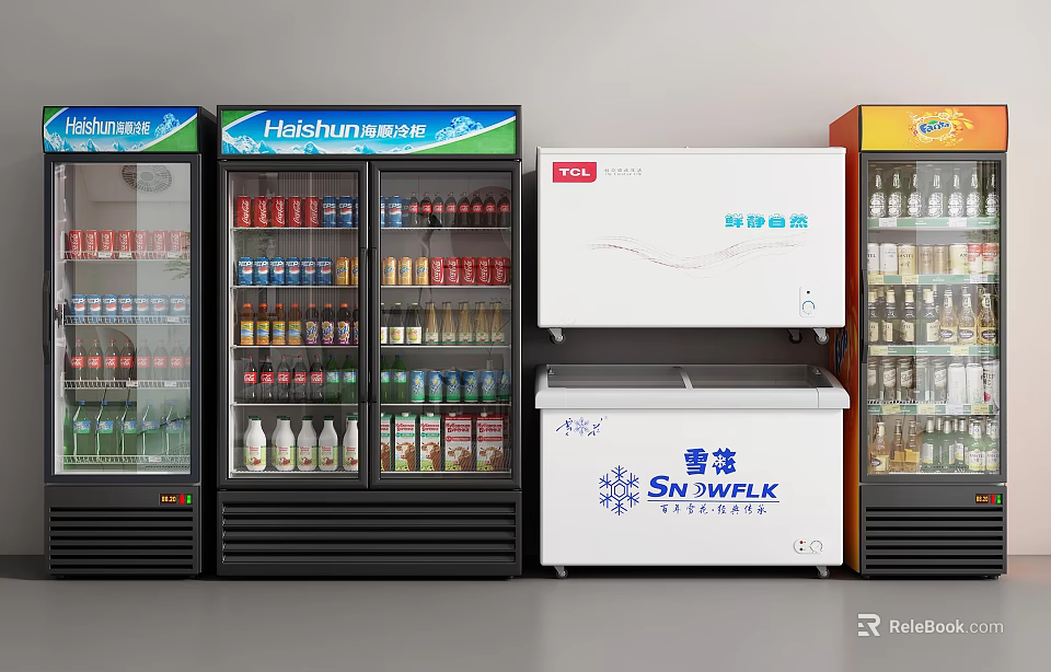 Commercial Refrigerators and Freezers with Glass Doors for Beverage Display in Retail Stores 3d model 