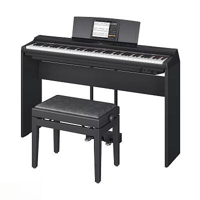 Black Digital Piano With Stool And Music Stand For Musical Performance 3d model