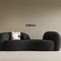 Poliform Black Sectional Sofa With White Pillow Against Beige Wall 3d model