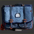 Blue Canvas Bag With Orange Buckles Transparent Window And Multiple Pockets 3d model