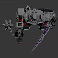 Mechanical Robot Character Holding Spiked Mace With Metallic Armor And Red Feet