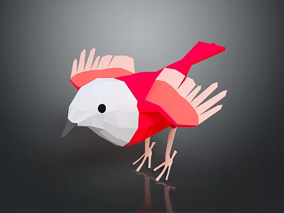 Low Poly Red And White Bird Character With Spread Wings Design 3d model