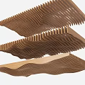 Layered Wooden Wavy Ceiling Design With Modern Textured Structure And Interior Decor